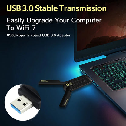 WiFi 7 BE6500 Wireless USB 3.0 Adapter Reatek RTL8912AU Tri-Band 2.4G/5.8G/6GHz 802.11AX Free Drive for Win 10/11